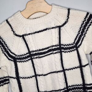 Massimo Dutti Women's Chunky Sweater Italian Yarn Size L Black‎ and White